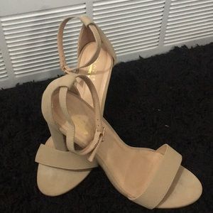 Tan chunky heel open toe sandal